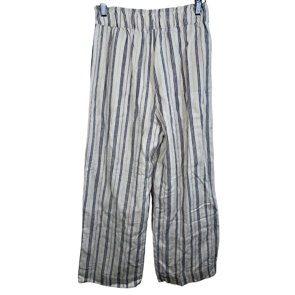 Abercrombie & Fitch Cream Navy Blue Striped Linen Wide Leg Pants Womens Size S R - Picture 2 of 8